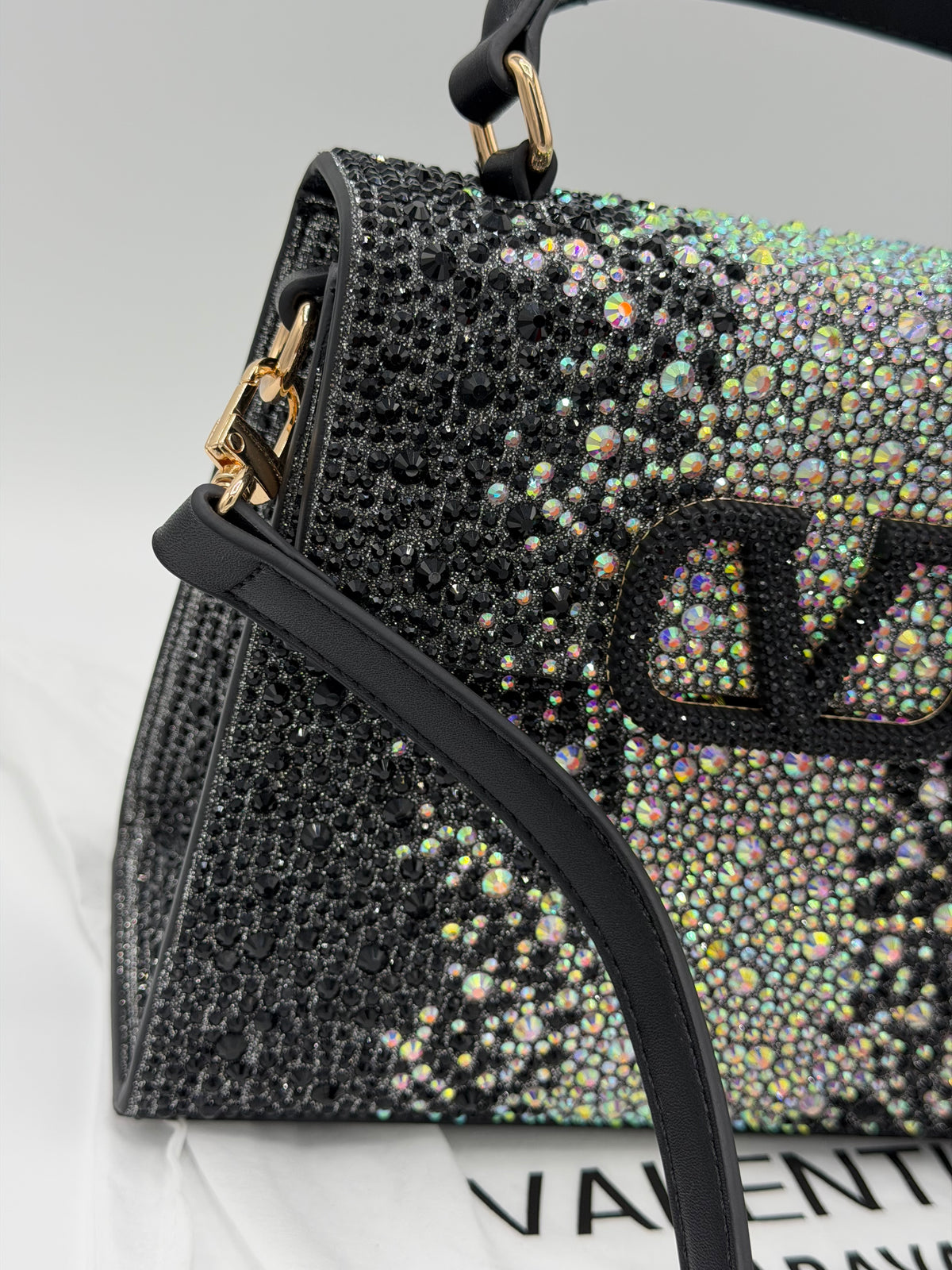 Black Crystal Embellished Luxury Handbag