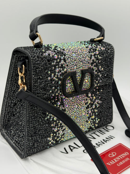 Black Crystal Embellished Luxury Handbag