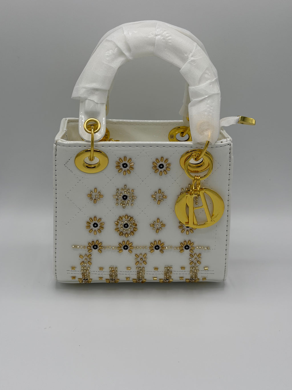 Lady Dior-Inspired Patent Leather Handbag with Long Strap