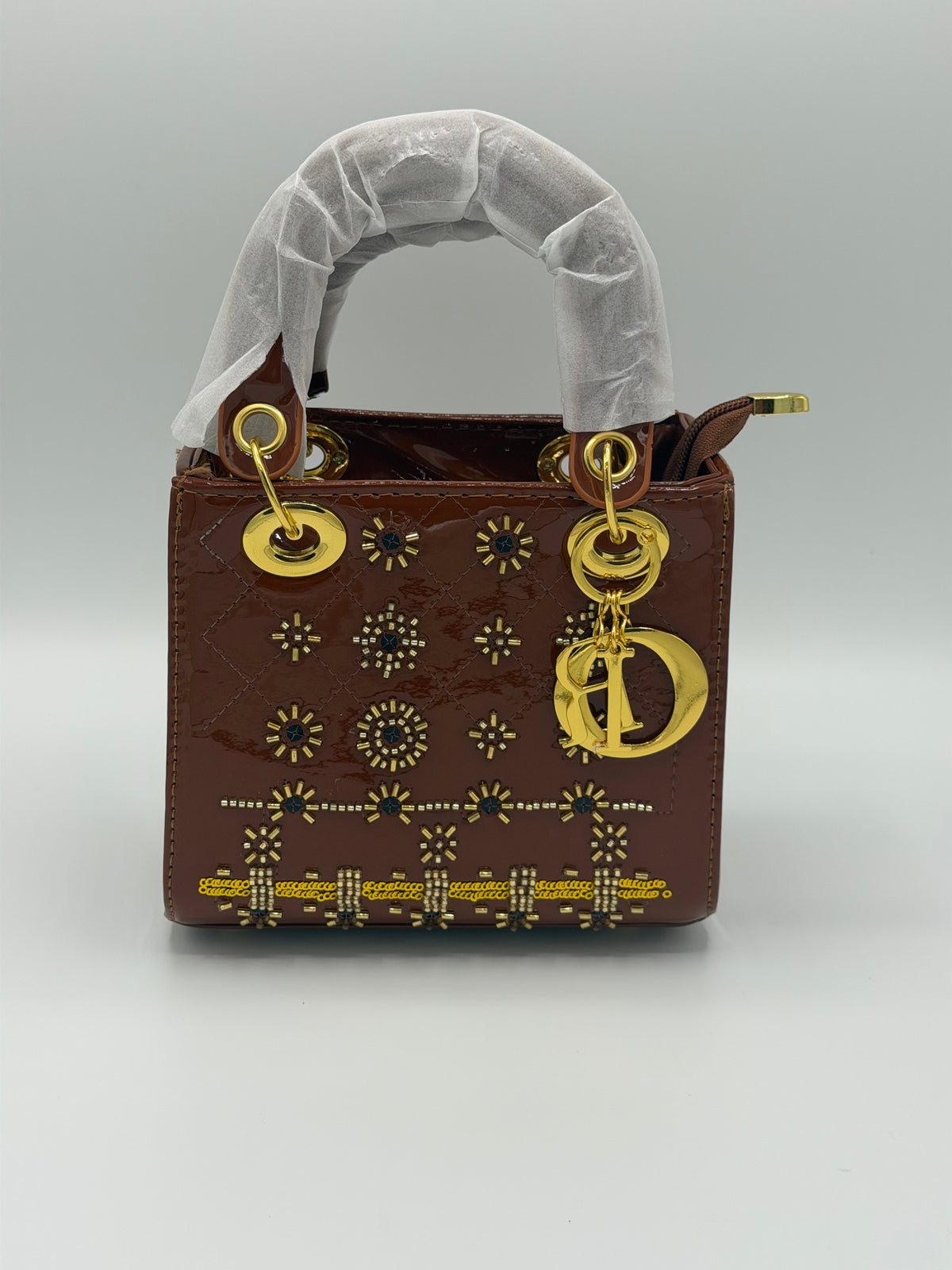 Lady Dior-Inspired Patent Leather Handbag with Long Strap