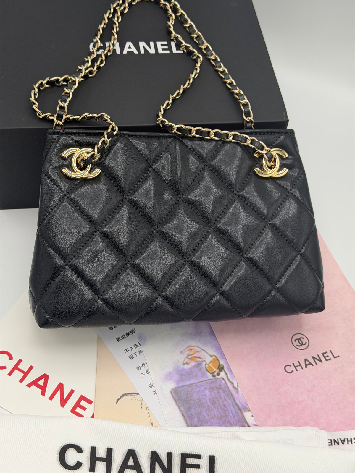 Chanel Quilted Shoulder Bag with Golden Chain