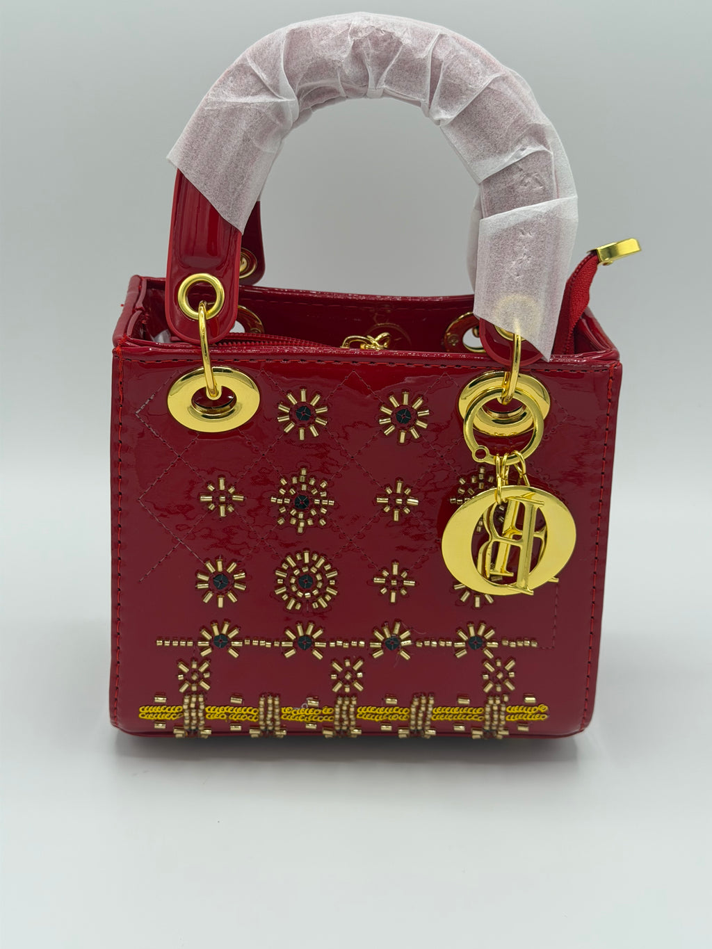 Lady Dior-Inspired Patent Leather Handbag with Long Strap