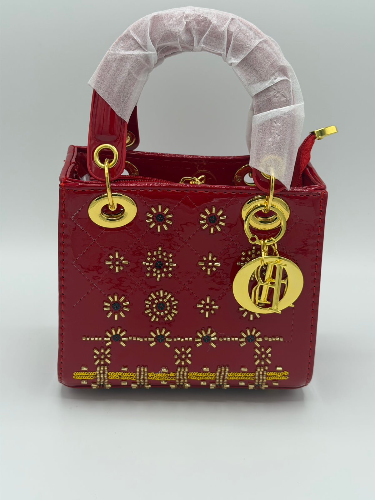 Lady Dior-Inspired Patent Leather Handbag with Long Strap