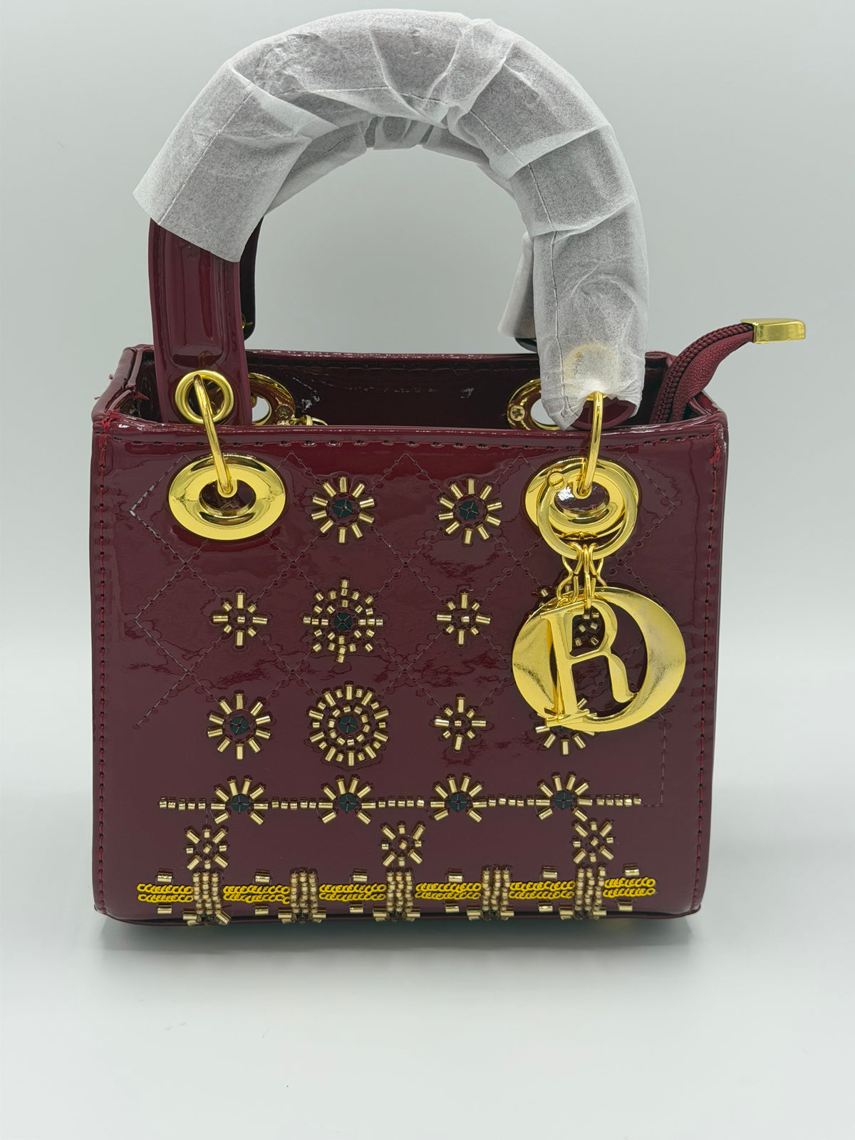 Lady Dior-Inspired Patent Leather Handbag with Long Strap