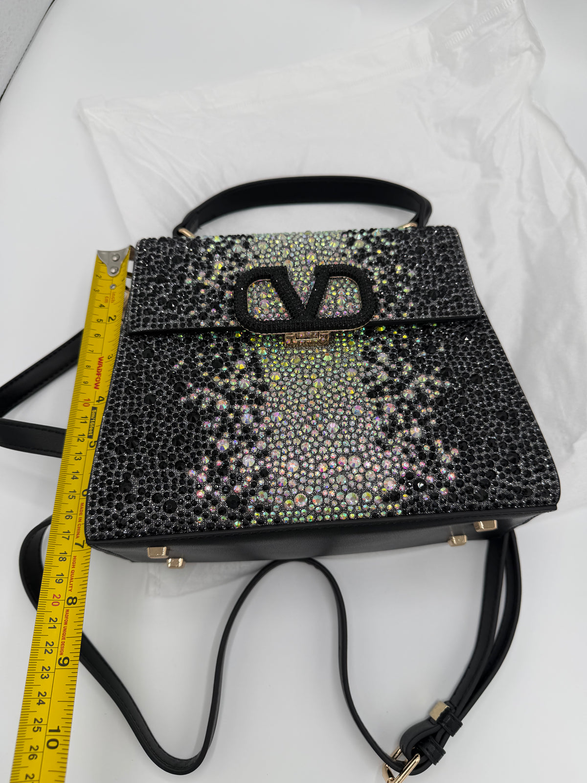 Black Crystal Embellished Luxury Handbag
